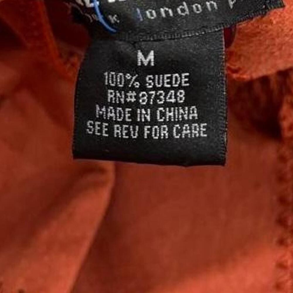 RARE 70s Italian Coral 100% Suede Fringe Two Piece Boho Western Set Size M - Picture 7 of 8
